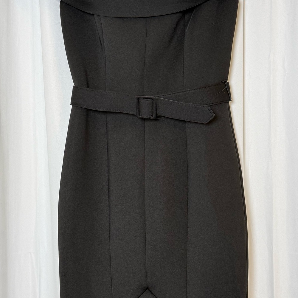 Badgley Mischka Off Shoulder Belted Scuba Dress Black NWT Size 8 - Picture 7 of 14
